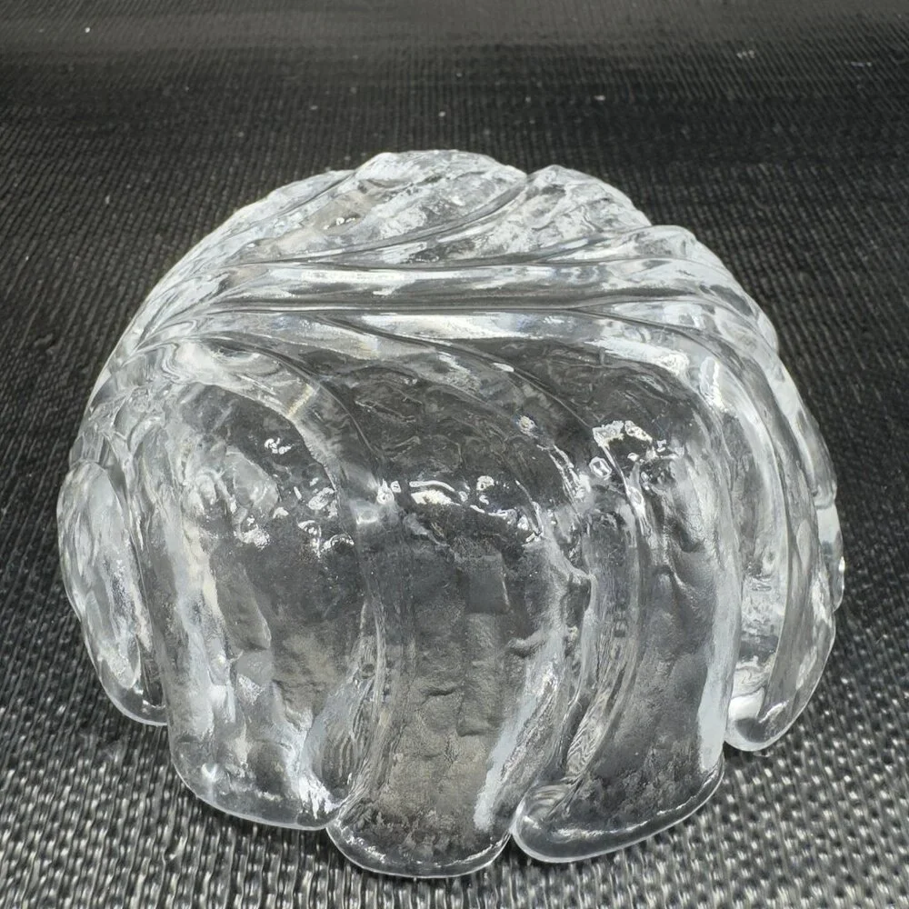 Orrefors Sweden EDEN Clear Glass Crystal‎ Dish Bowl Leaf Shaped W Sticker VTG